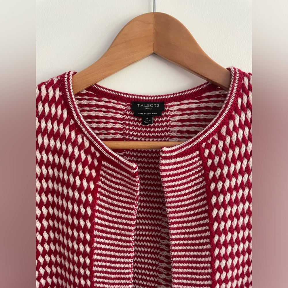 Talbots Red and White Patterned Cardigan - Picture 2 of 4